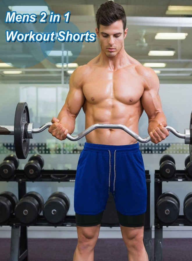 سوريو شورت رياضي رجالي من Sureio مكون من 3 قطع، 2 في 1، مناسب للتمارين الرياضية والجري، بطول 5 بوصات، سريع الجفاف، مزود ببطانة وجيوب جانبية وحلقة للمنشفة (مقاس كبير، أسود، كحلي، رمادي). - Image 3